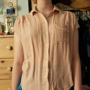 Pink strip button up, S